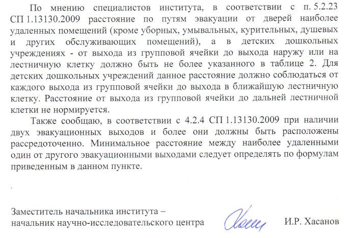 Расположение эвакуационных выходов в групповой ячейке
