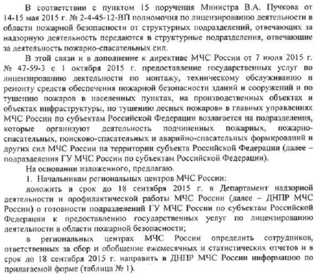 Полномочия по лицензированию деятельности в области пожарной безопасности от структурных подразделений, отвечающих за надзорную деятельность, передаются в структурные подразделения, отвечающие за деятельность пожарно-спасательных сил.